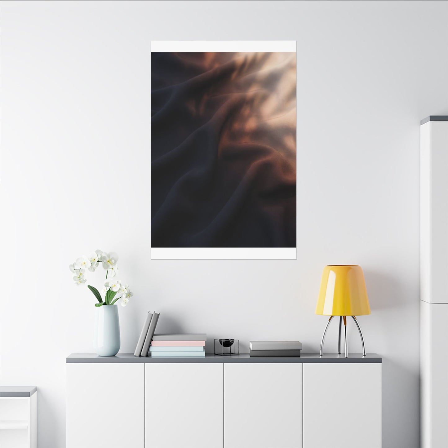 Dark Japandi Silk Drape in Dawn | Shadow Zen Canvas Art