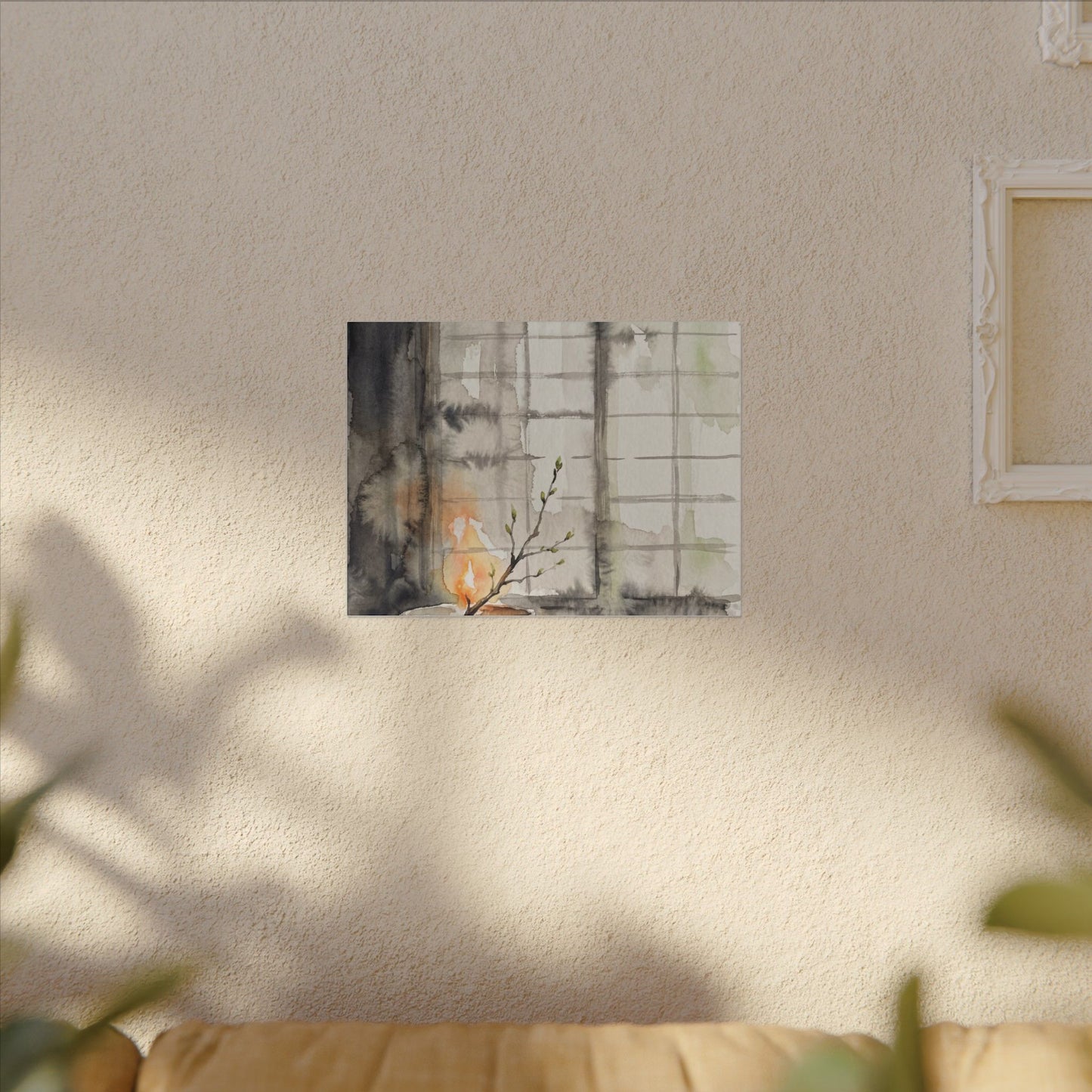 Shoji Screen Canvas Art | Spring Japandi Watercolor Art