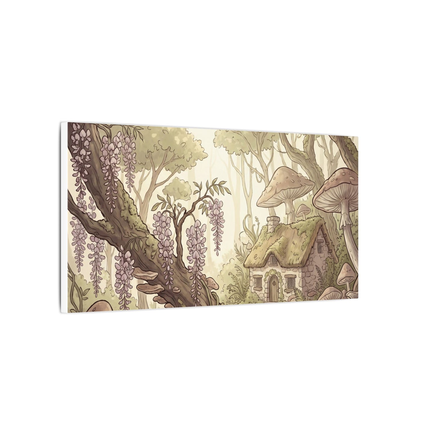 Summer Wisteria Mushroom Illustration Canvas Art | Enchanting Decor