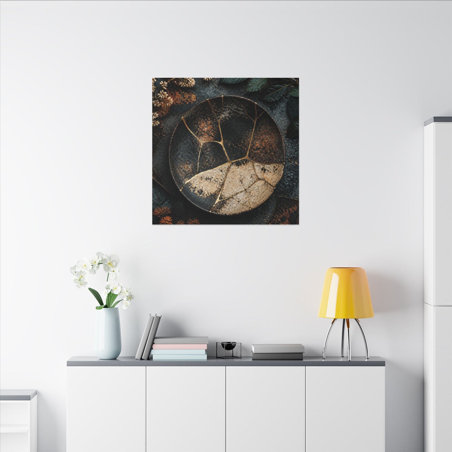 Kintsugi Rust Patina in Dawn | Gold Repair Canvas Art