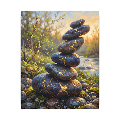 Spring River Stones Gold Repair Canvas Art | Healing Decor