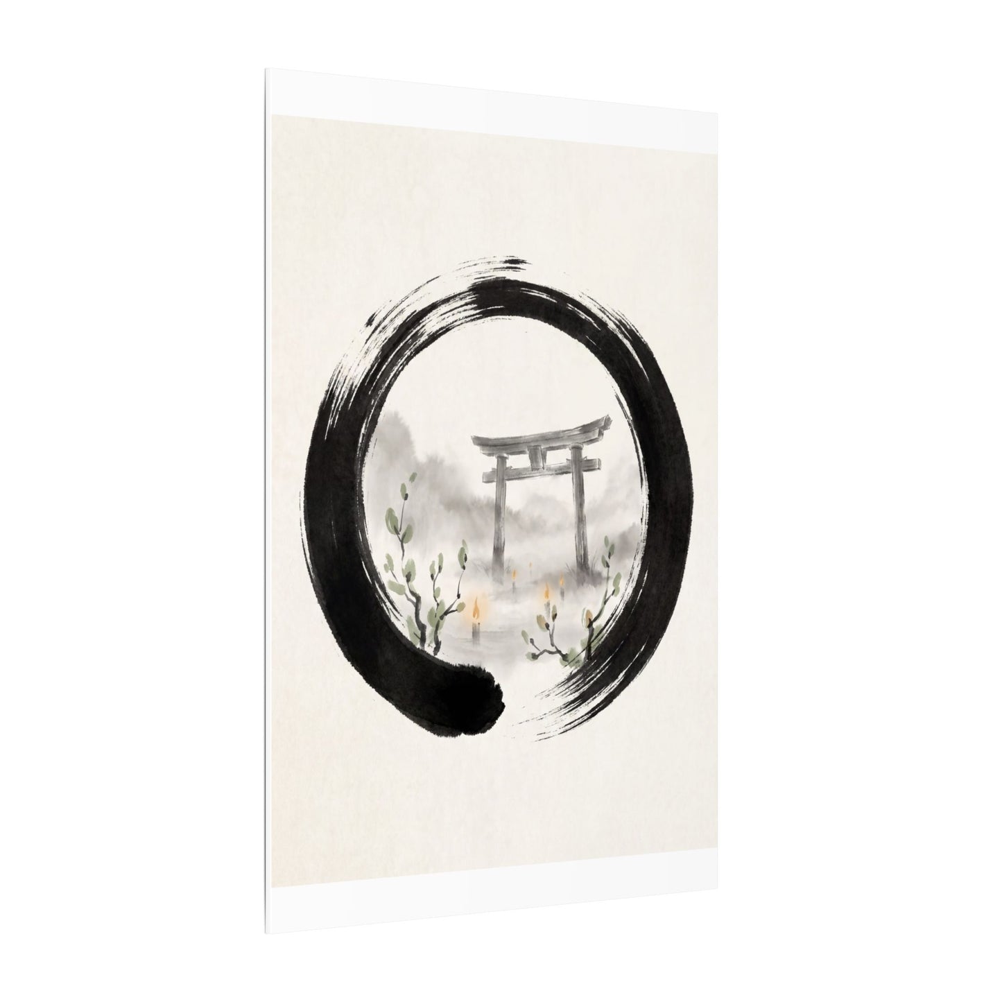Spring Torii Gate Enso Canvas Art | Tranquil Decor