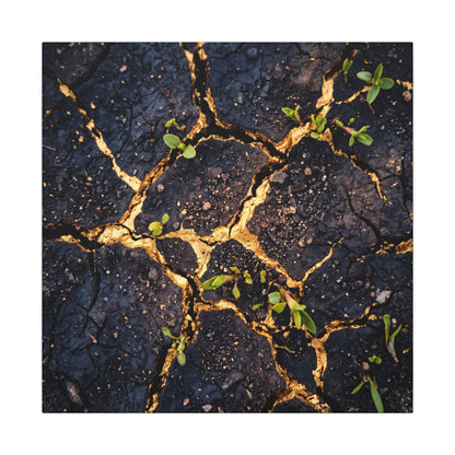 Spring Cracked Earth Crackle Gold Canvas Art | Healing Decor