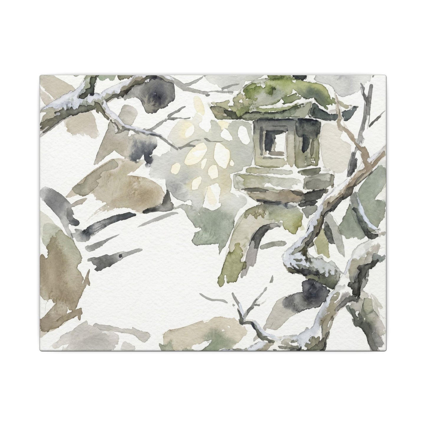 Elegant Stone Lantern Canvas Art - Watercolor Japandi