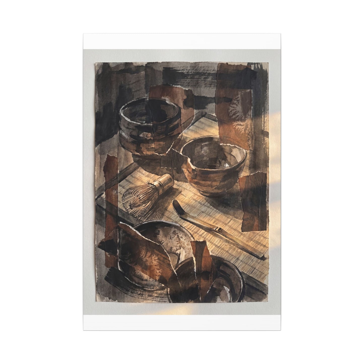 Tea Ceremony Charcoal Ink Canvas Art | Luxurious Dark Japandi Art