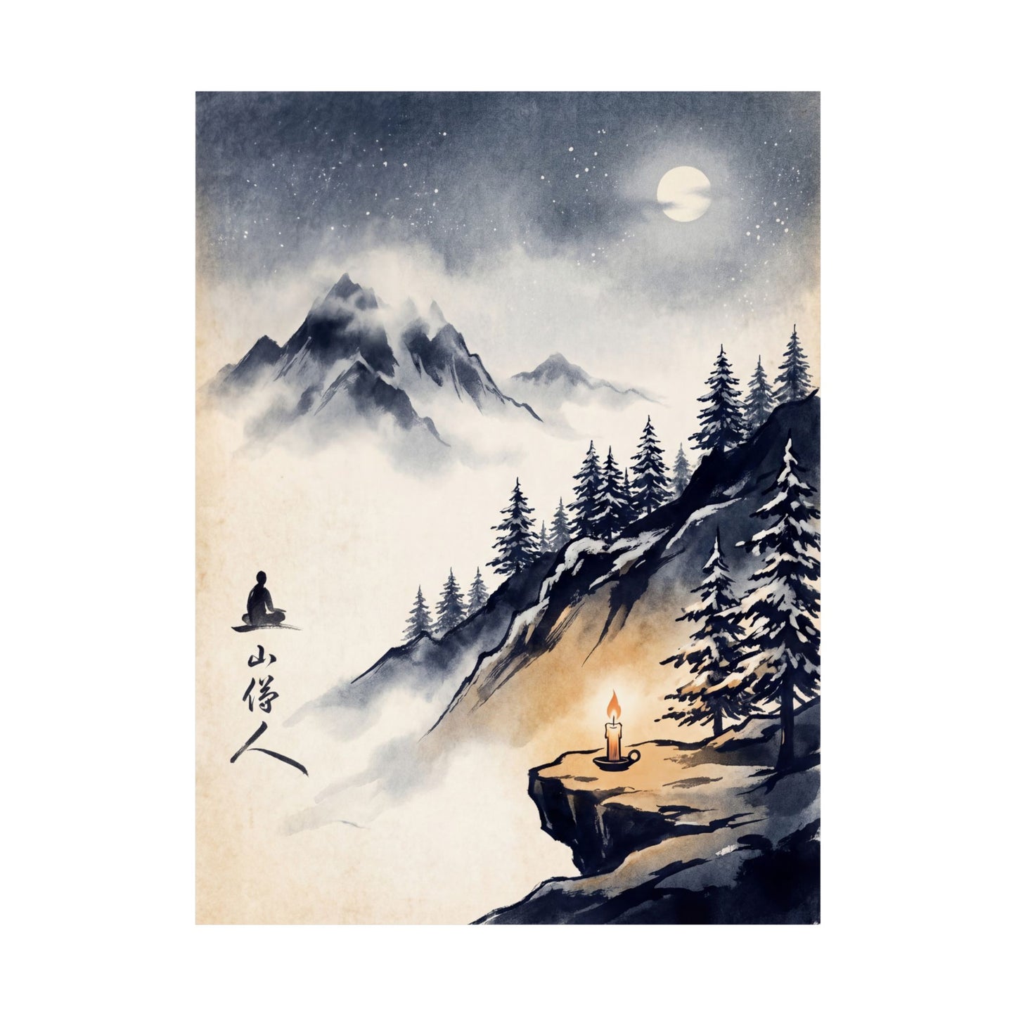 Calm Mountain Mist Wall Art Print - Ukiyo E Inspired Zen