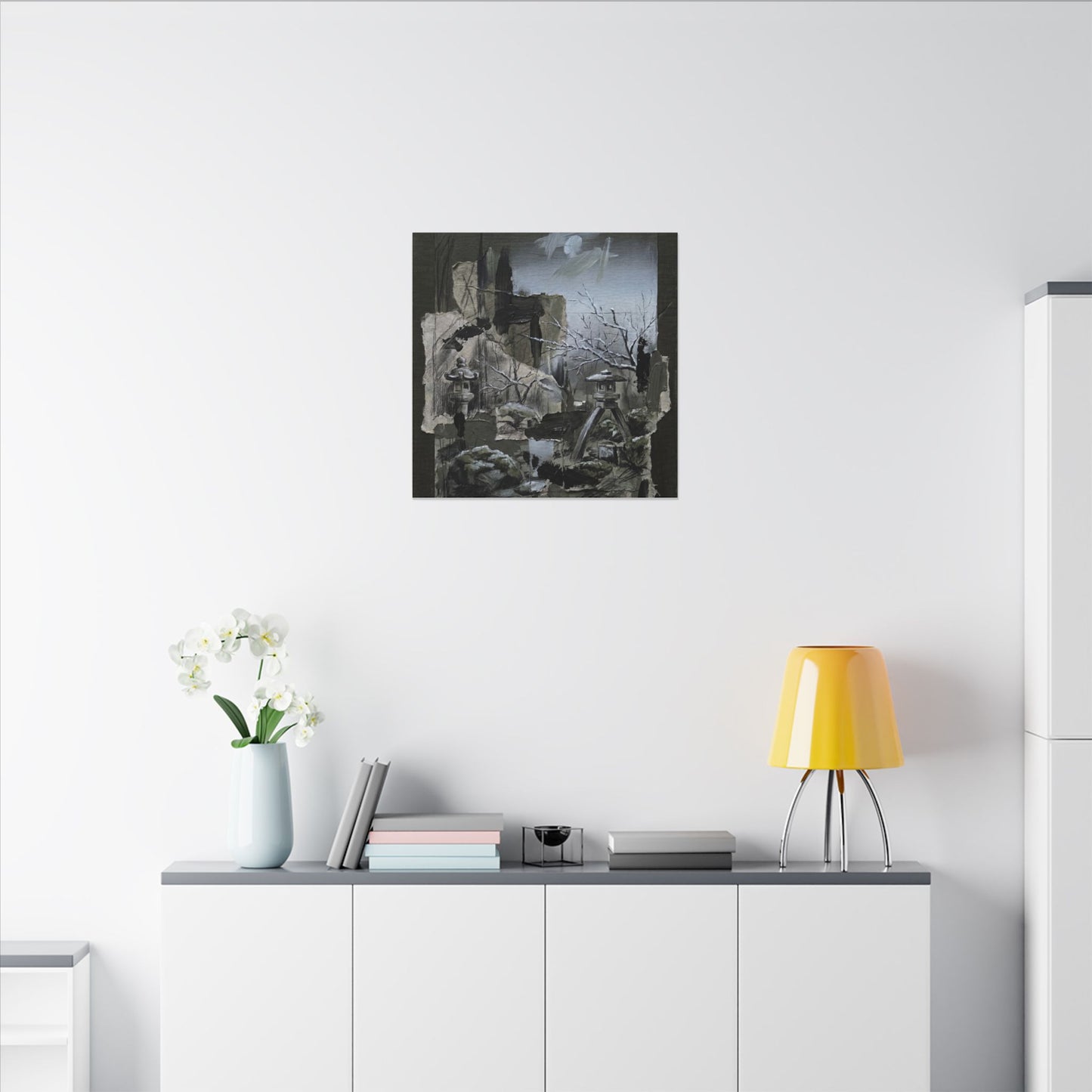 Winter Moonlit Garden Dark Texture Canvas Art | Moody Decor