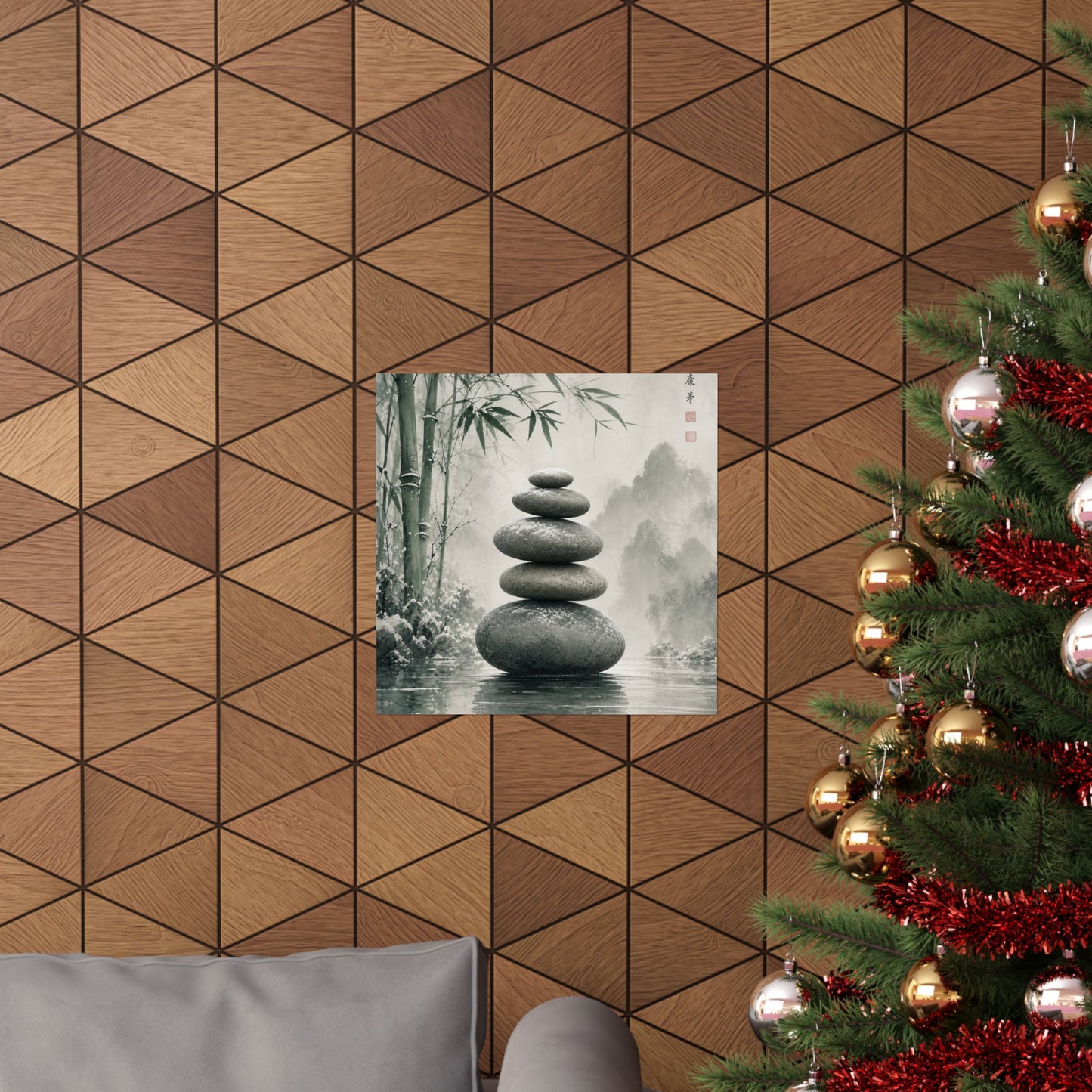 River Stones Sumi E Wall Art Print | Tranquil Zen Art