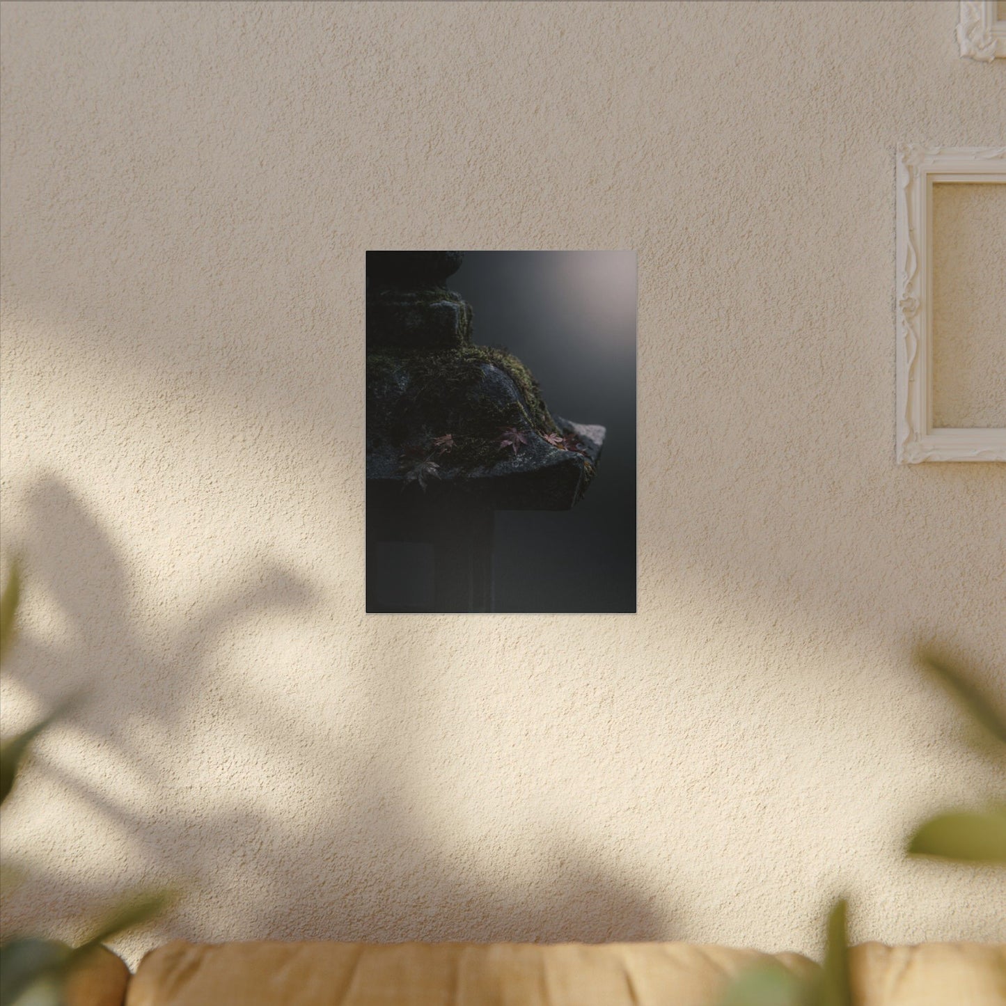 Stone Lantern Moody Minimal Canvas Art | Sophisticated Dark Japandi Art