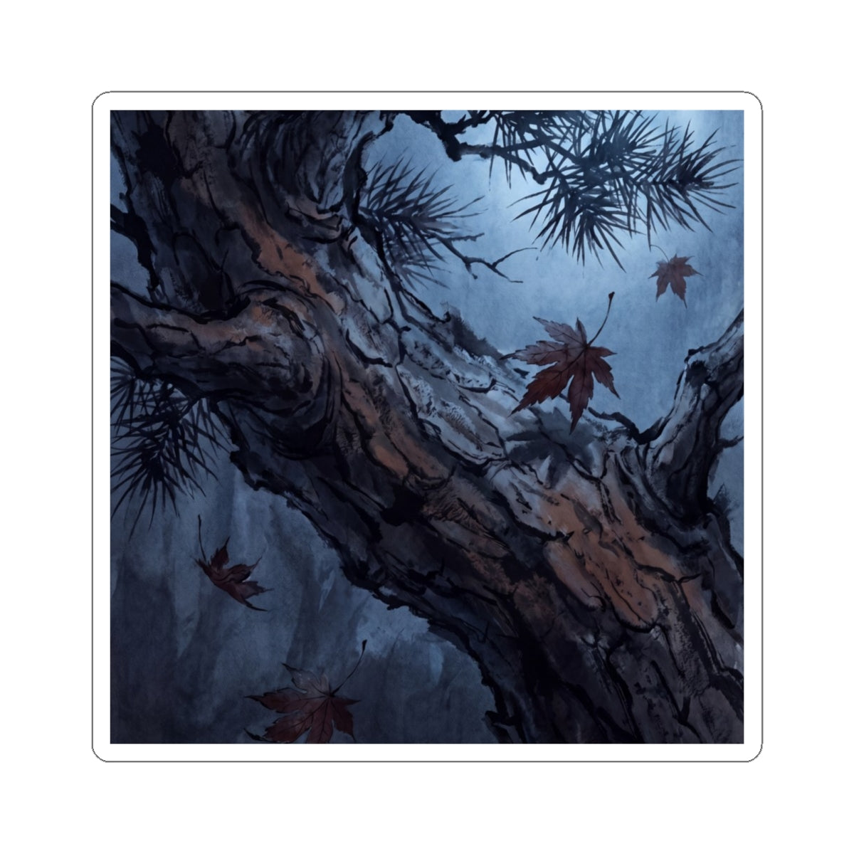 Kanso Pine Tree Sticker - Dark Japandi Shadow Zen