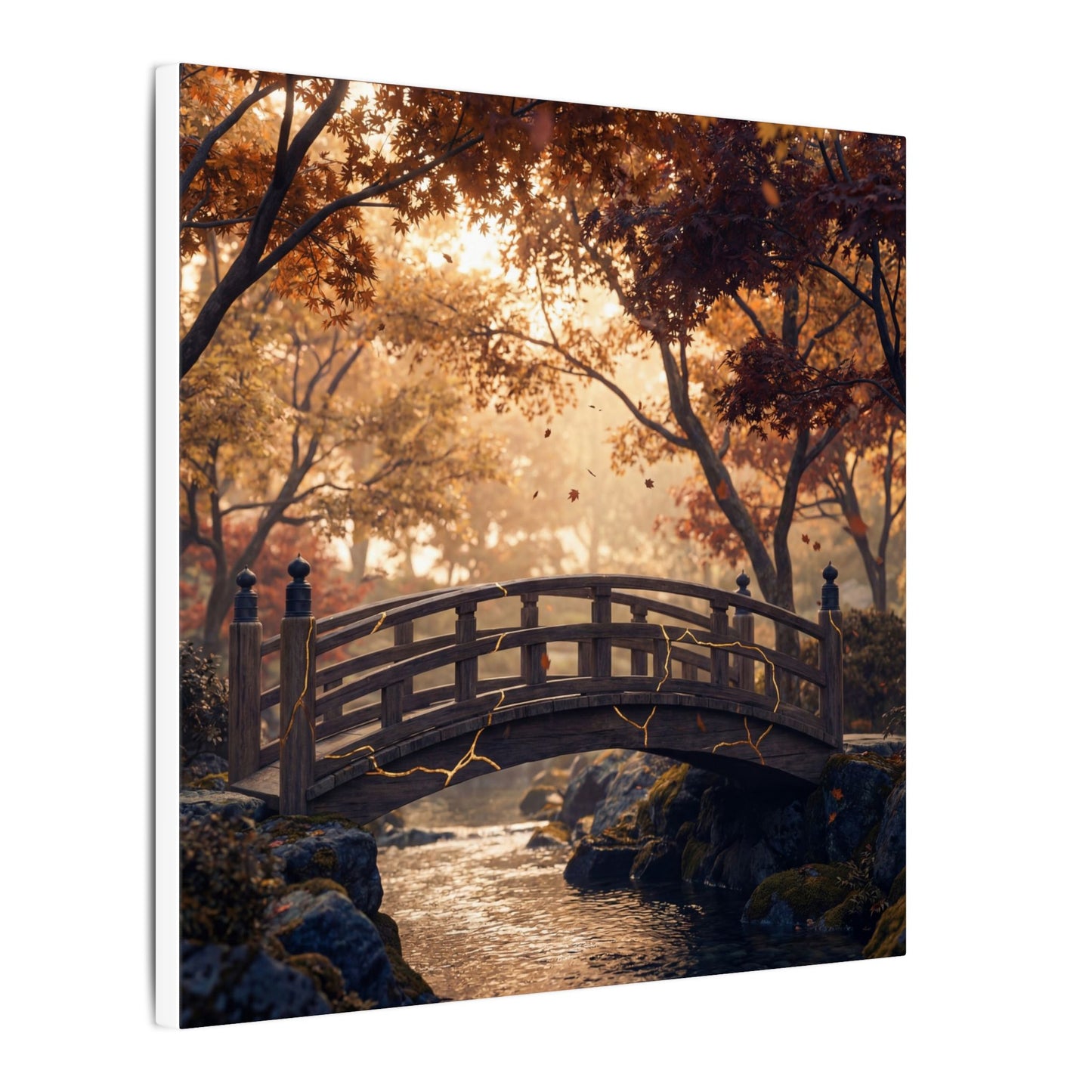 Autumn Wooden Bridge Gold Vein Canvas Art | Resilient Decor
