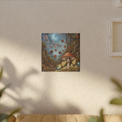Autumn Cherry Blossom Mushroom Illustration Canvas Art | Enchanting Decor