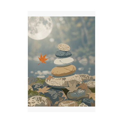 Earthy River Stones Wall Art Print - Japanese Pattern Japandi