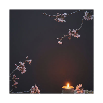 Dark Japandi Cherry Blossom in Candlelight | Moody Minimal Canvas Art