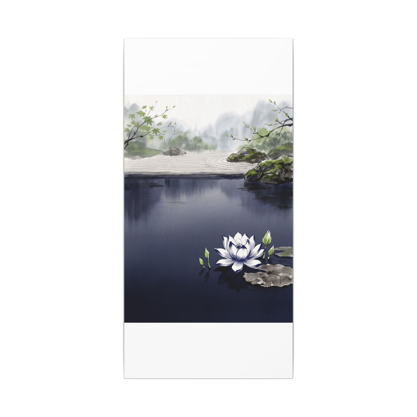 Lotus Flower Karesansui Canvas Art | Tranquil Zen Art