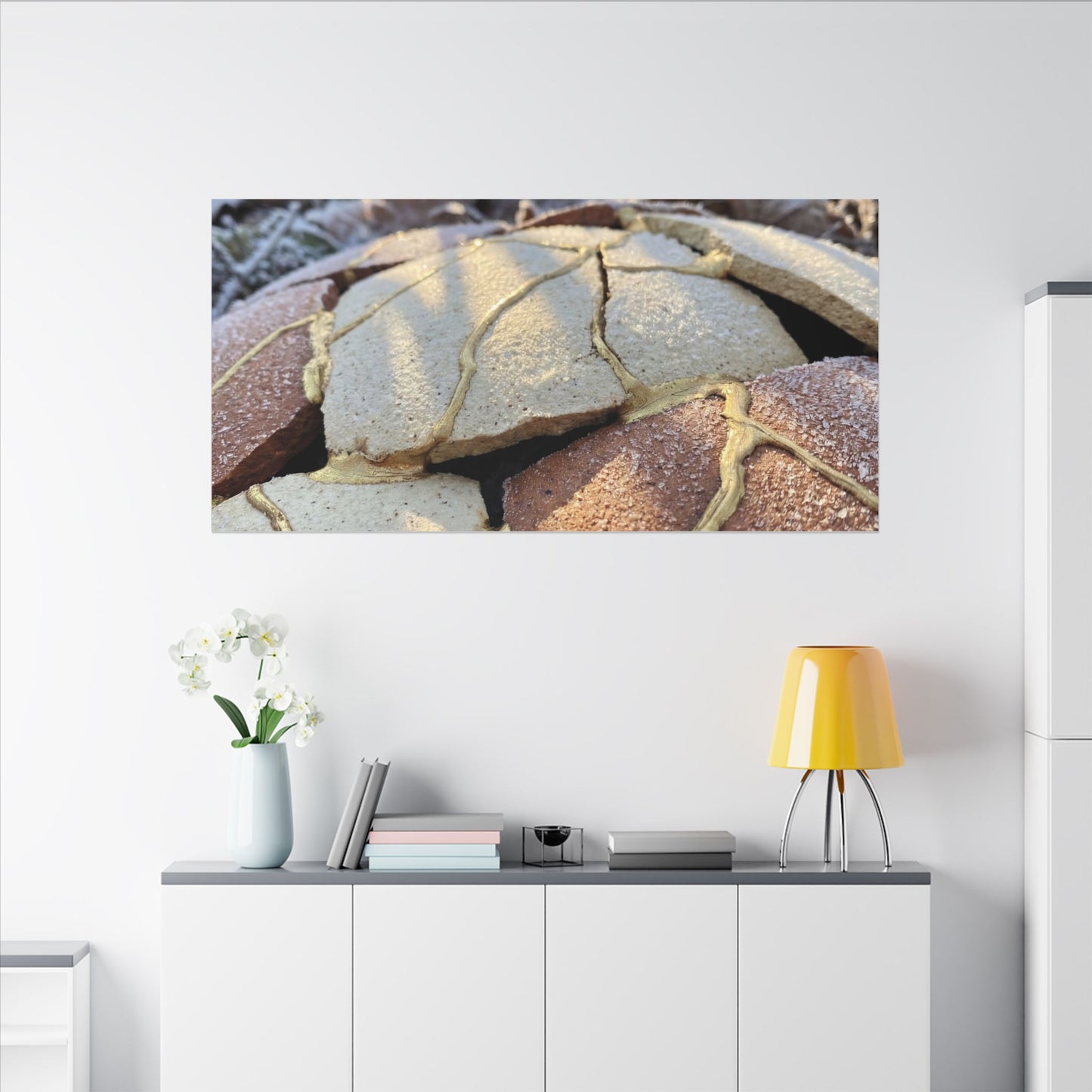 Broken Pottery Crackle Gold Canvas Art | Healing Kintsugi Art