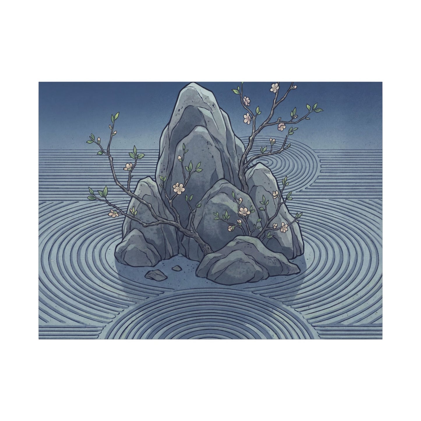 Spring Rock Garden Ukiyo E Inspired Canvas Art | Tranquil Decor