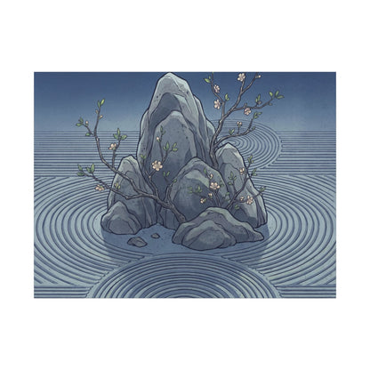 Spring Rock Garden Ukiyo E Inspired Canvas Art | Tranquil Decor