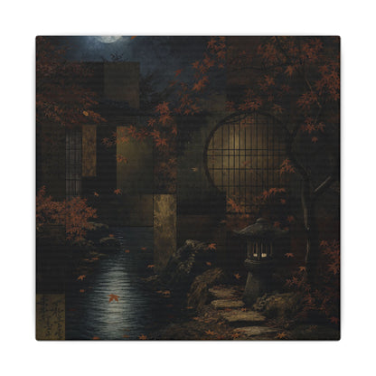 Moonlight Moonlit Garden Canvas Art - Dark Japandi Shibui