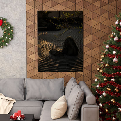 Golden Hour Rock Garden Wall Art Print - Dark Japandi Ma
