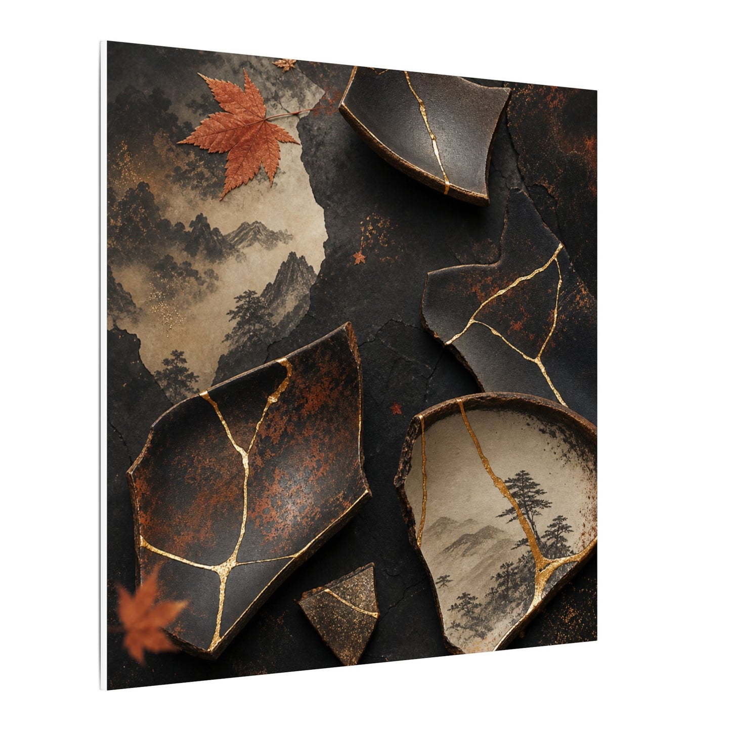 Broken Pottery Gold Vein Canvas Art | Philosophical Kintsugi Art