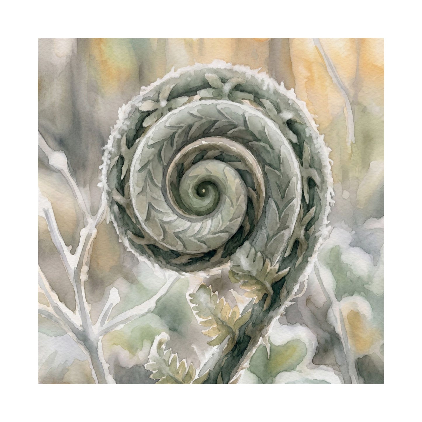 Fern Unfurling Wall Art Print | Winter Japandi Watercolor Art
