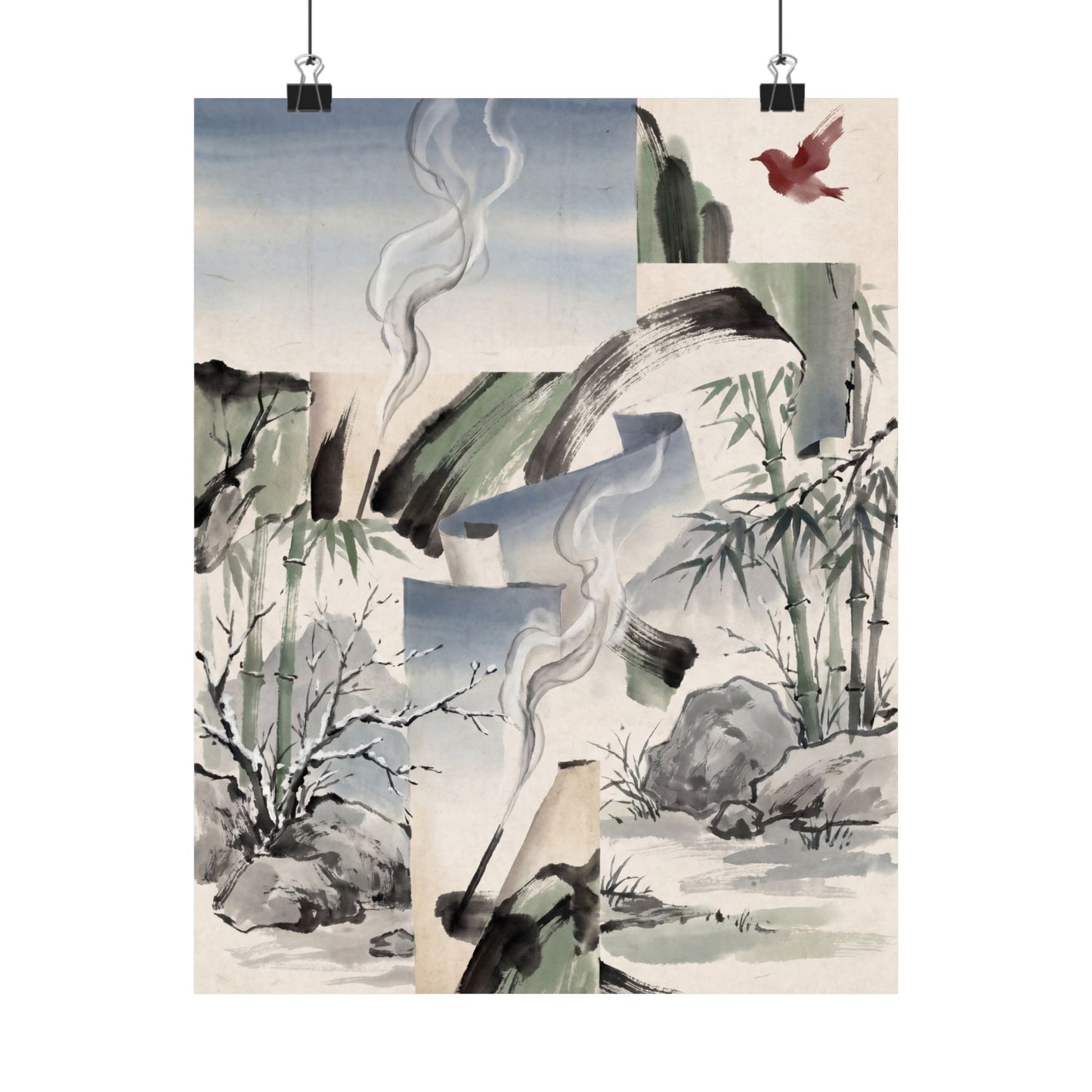 Serene Incense Smoke Wall Art Print - Sumi E Zen