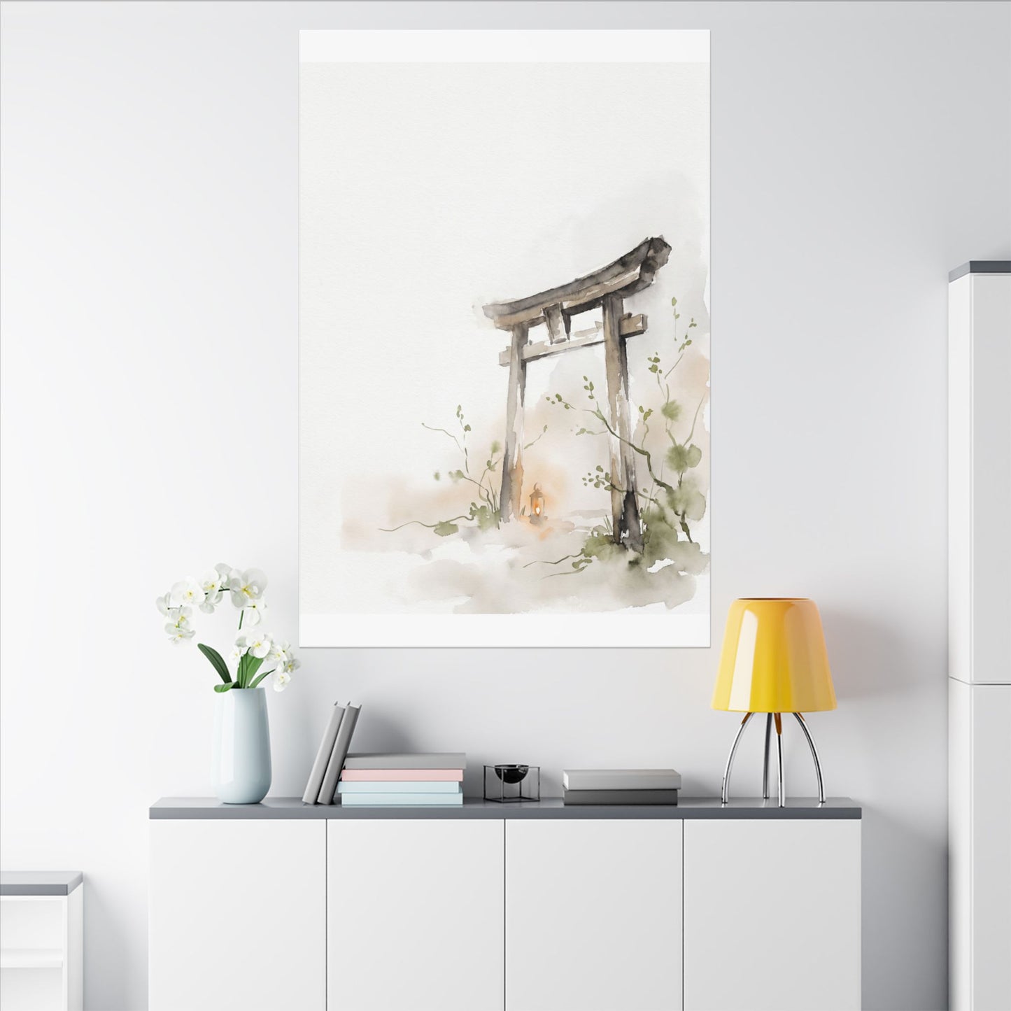 Fukinsei Torii Gate Canvas Art - Japandi Watercolor