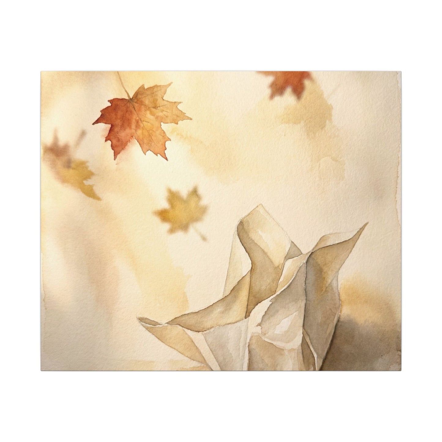 Japandi Paper Fold in Golden Hour | Watercolor Canvas Art