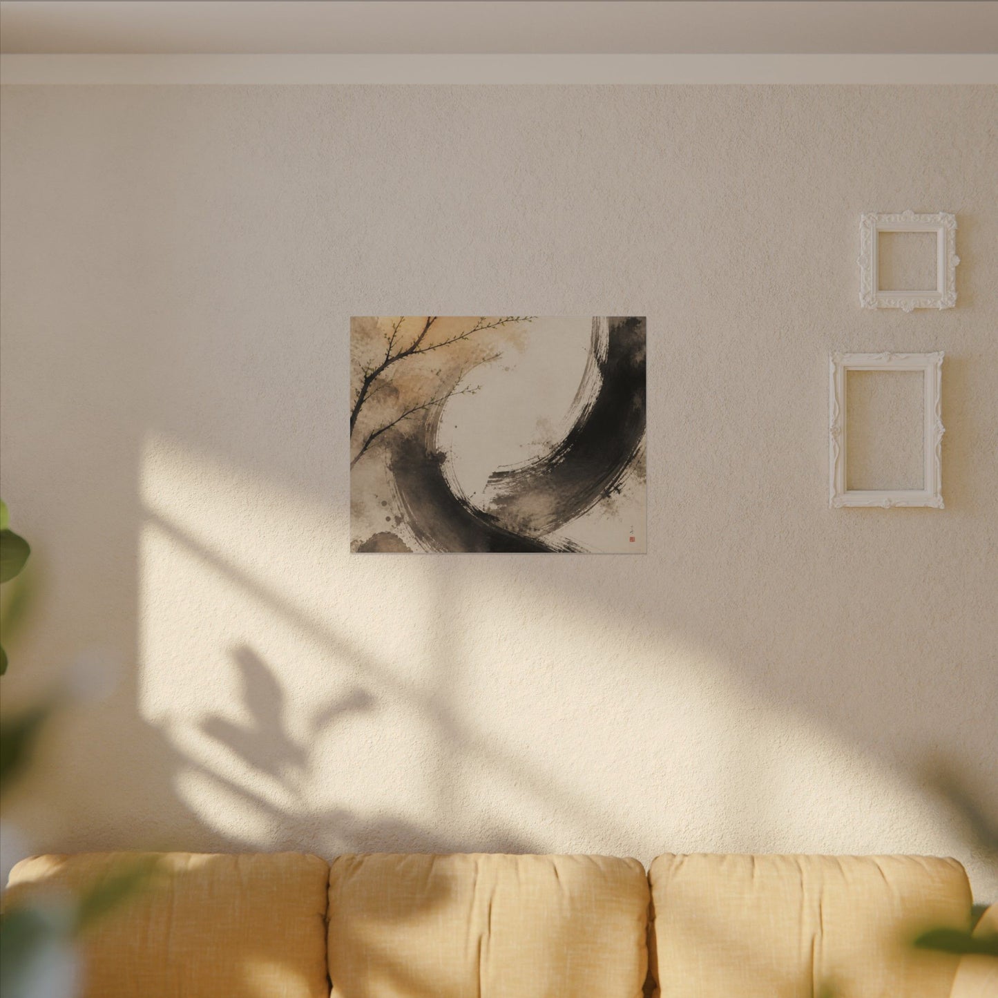 Japandi Ink Brushstroke in Golden Hour | Watercolor Canvas Art