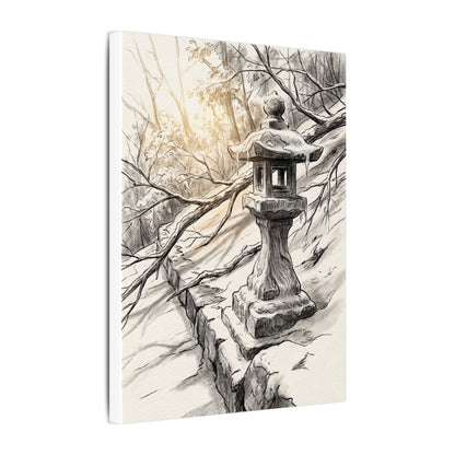 Golden Hour Stone Lantern Canvas Art - Japandi Kanso