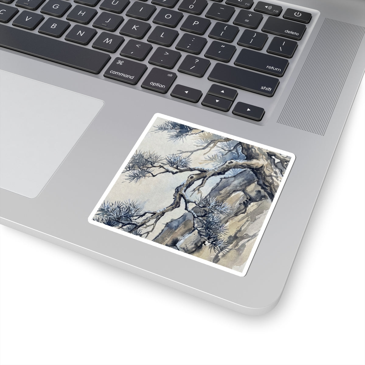 Japandi Pine Tree in Moonlight | Watercolor Sticker