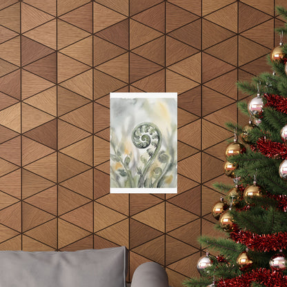 Fern Unfurling Watercolor Wall Art Print | Earthy Japandi Art