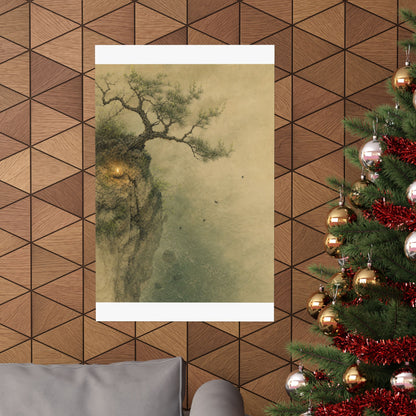Japandi Pine Tree in Candlelight | Minimal Line Wall Art Print