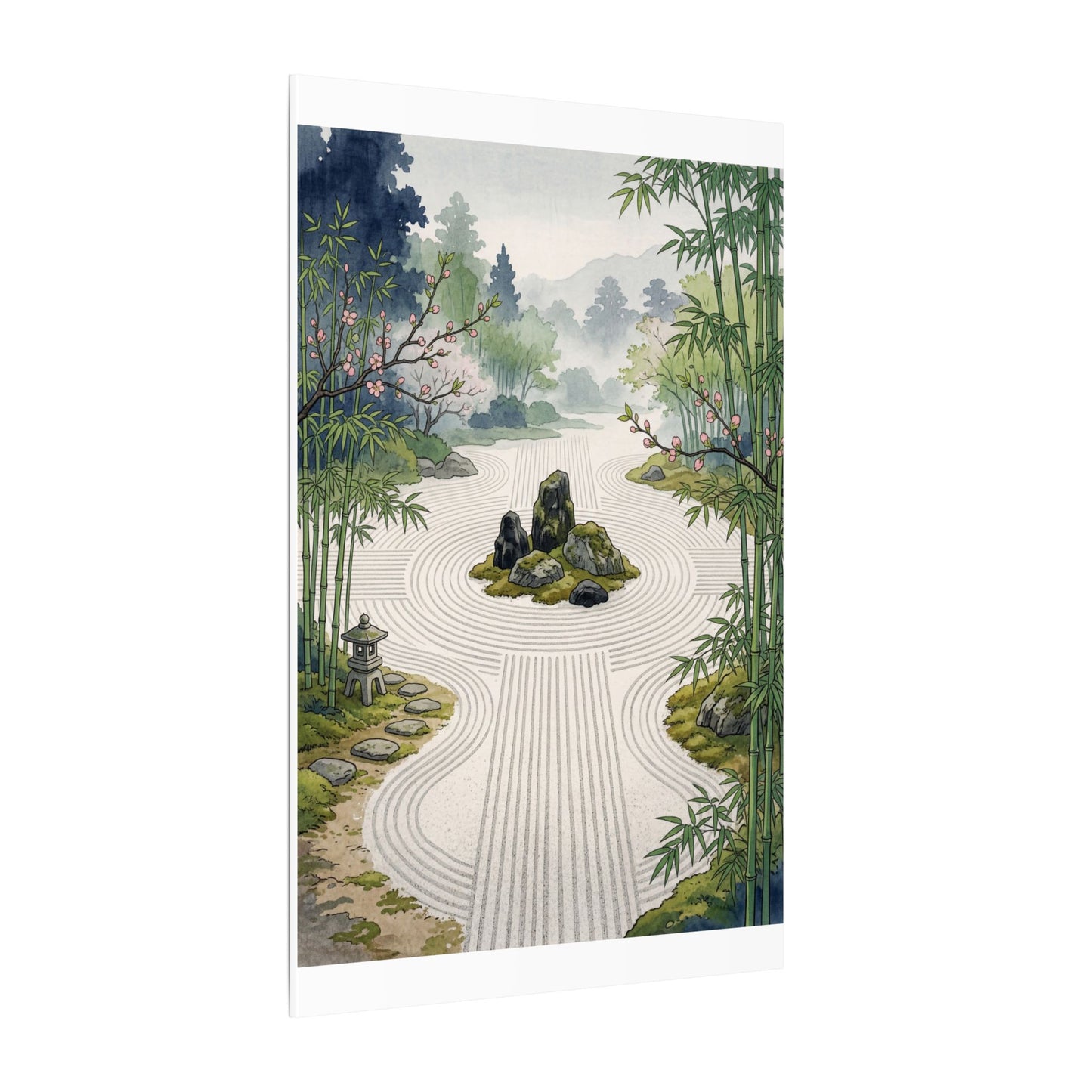 Rock Garden Ukiyo E Inspired Canvas Art | Contemplative Zen Art