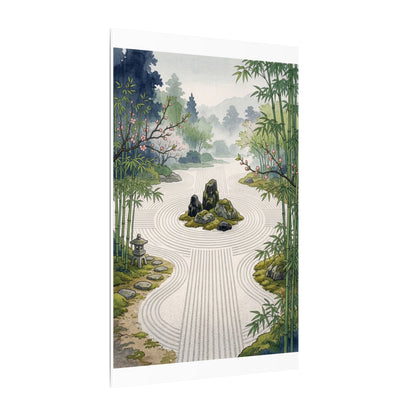 Rock Garden Ukiyo E Inspired Canvas Art | Contemplative Zen Art
