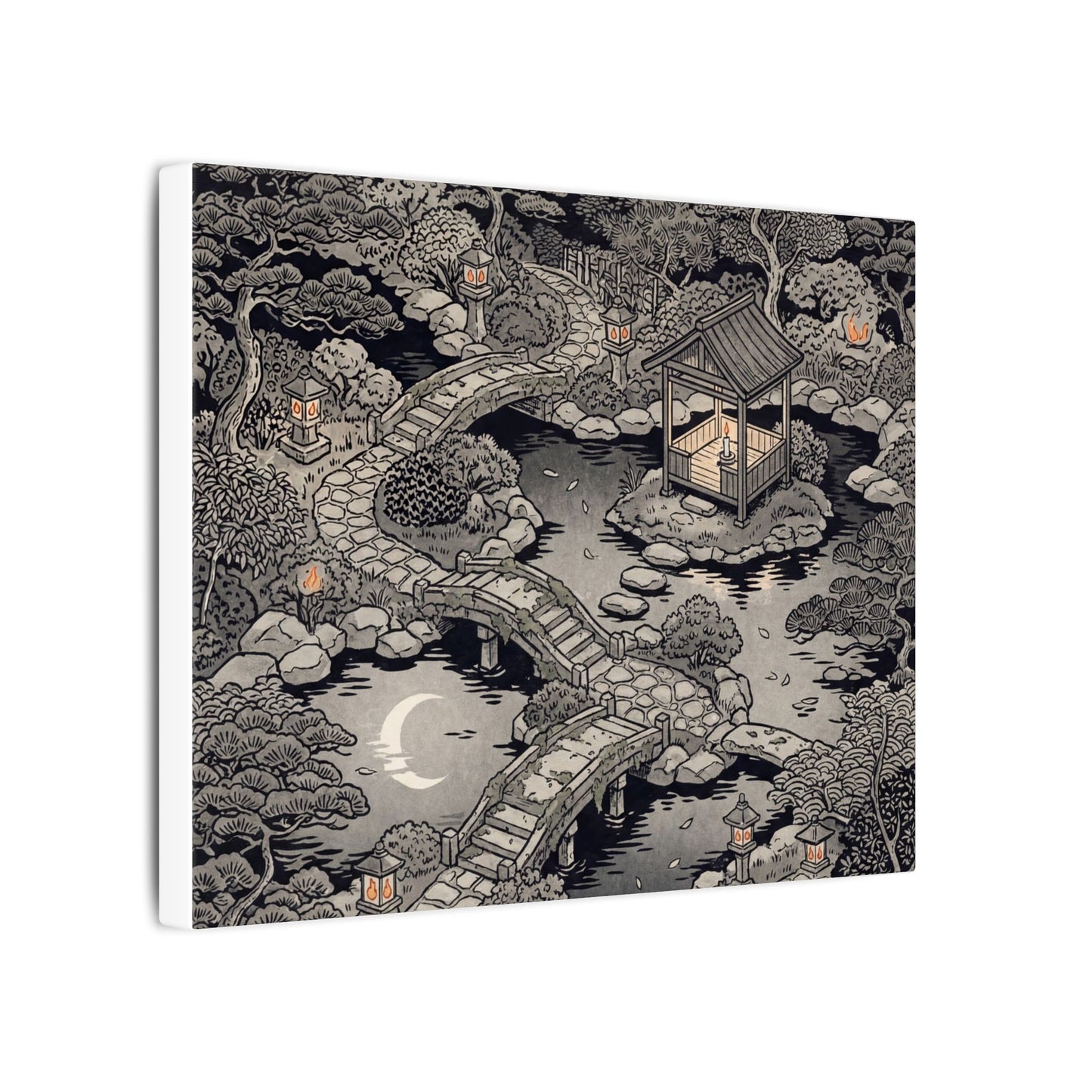 Moonlit Garden Ukiyo E Inspired Canvas Art | Serene Zen Art