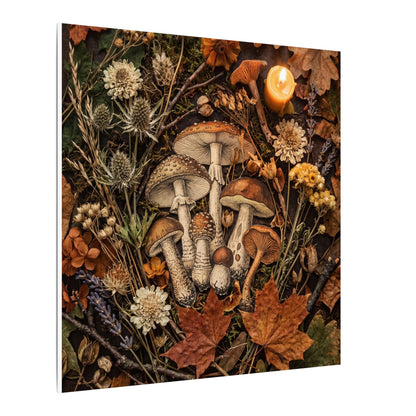 Autumn Dried Flowers Mushroom Illustration Canvas Art | Earthy Decor