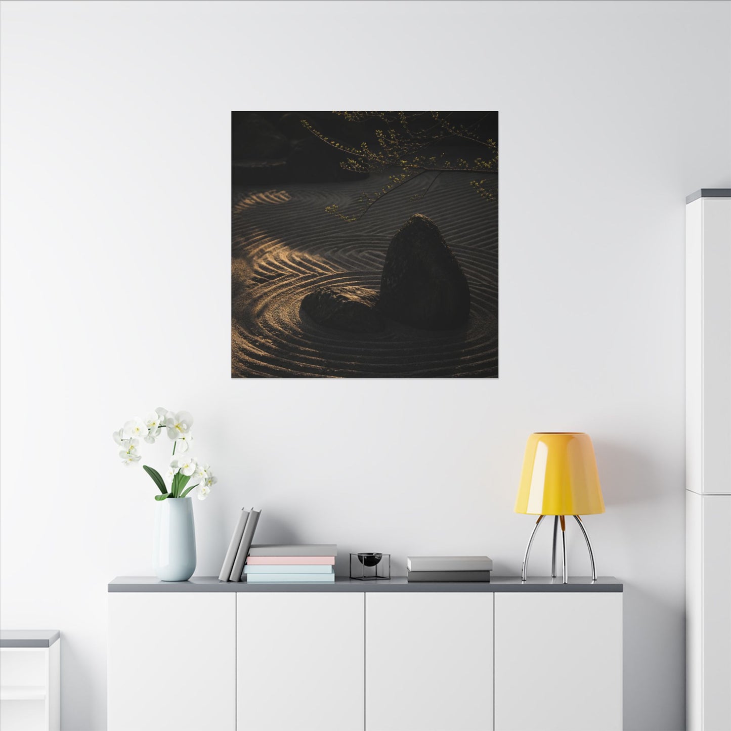 Ma Rock Garden Canvas Art - Dark Japandi Shadow Zen