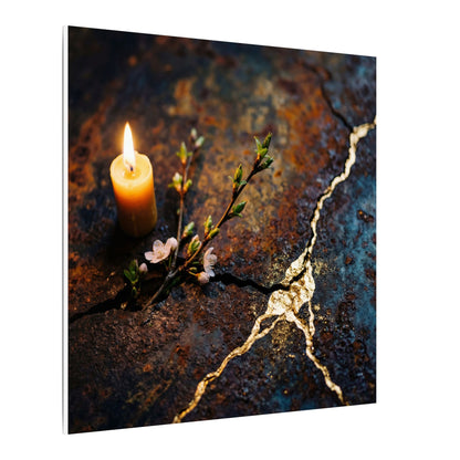 Kintsugi Rust Patina in Candlelight | Gold Repair Canvas Art