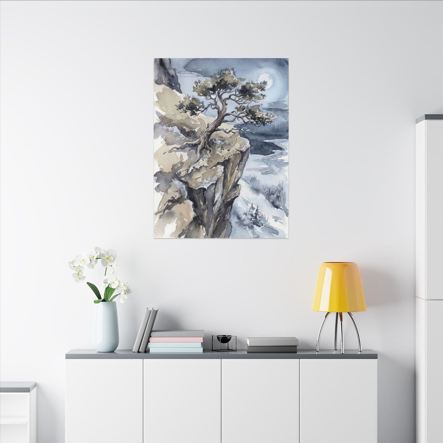 Pine Tree Canvas Art | Winter Japandi Watercolor Art