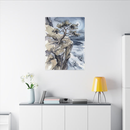 Pine Tree Canvas Art | Winter Japandi Watercolor Art