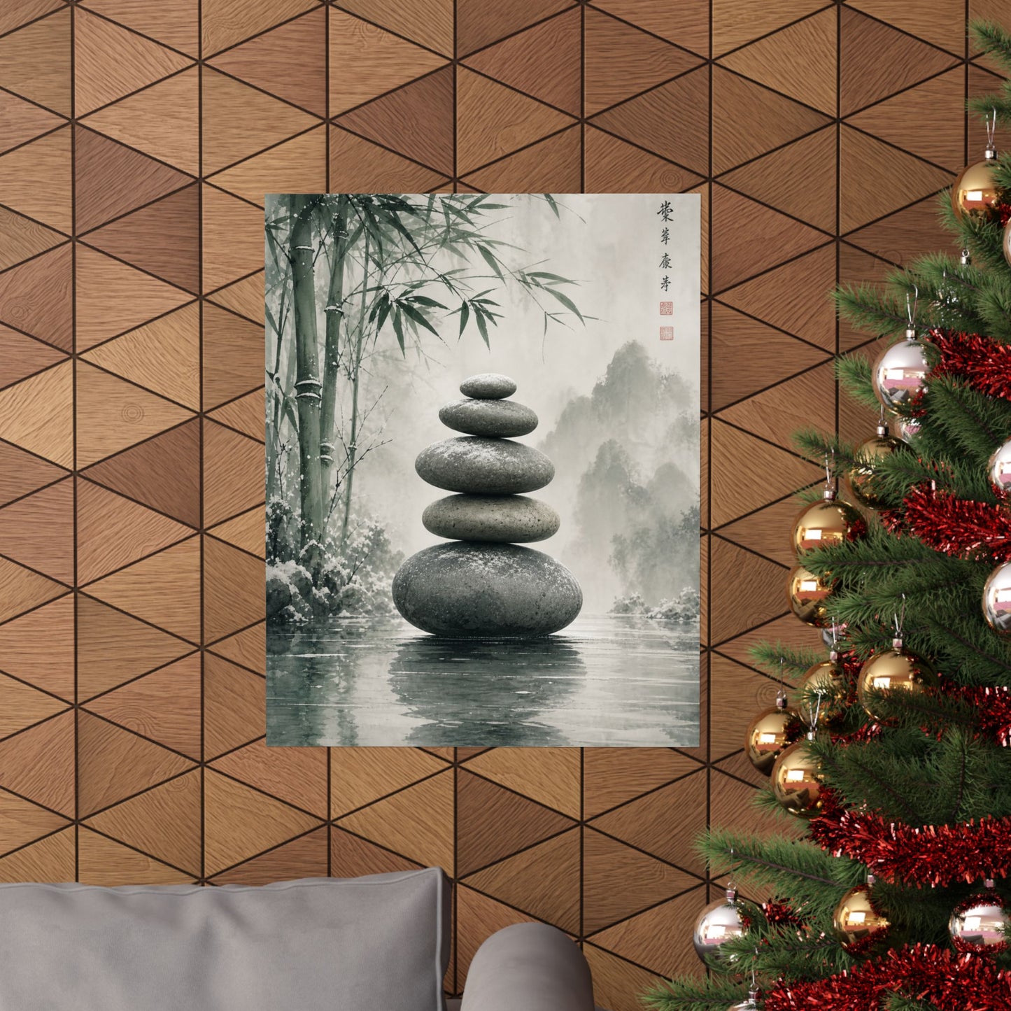 River Stones Sumi E Wall Art Print | Tranquil Zen Art