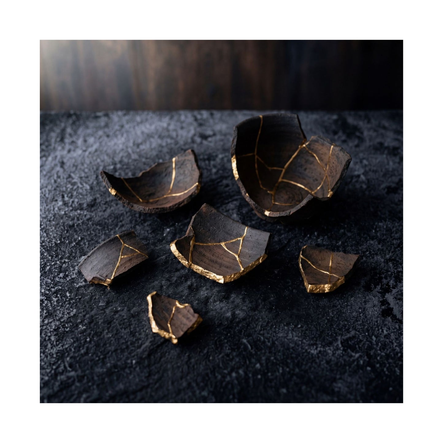 Dawn Broken Pottery Wall Art Print - Dark Japandi Kanso