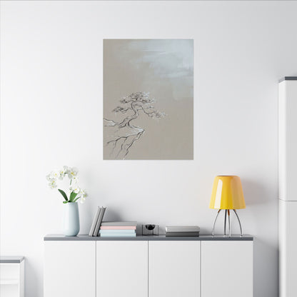 Pine Tree Minimal Line Canvas Art | Warm Japandi Art