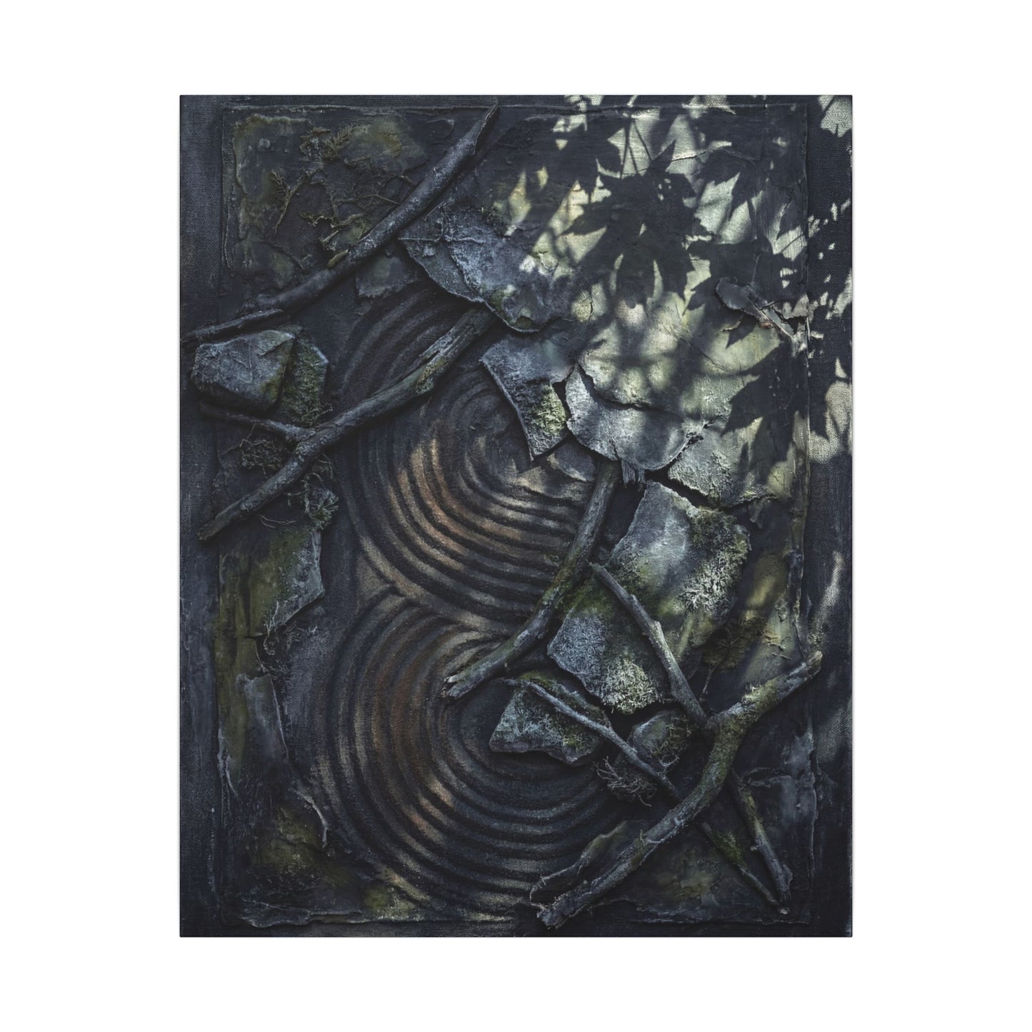 Rock Garden Canvas Art | Winter Dark Japandi Dark Texture Art
