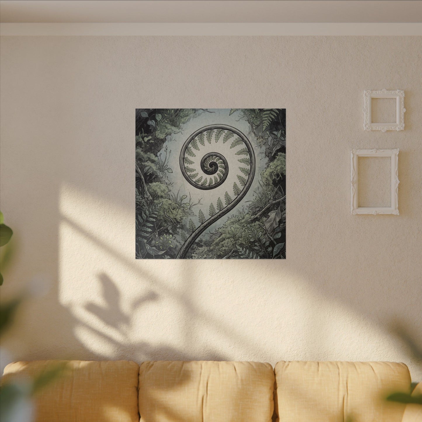 Zen Fern Unfurling in Dawn | Ukiyo E Inspired Canvas Art