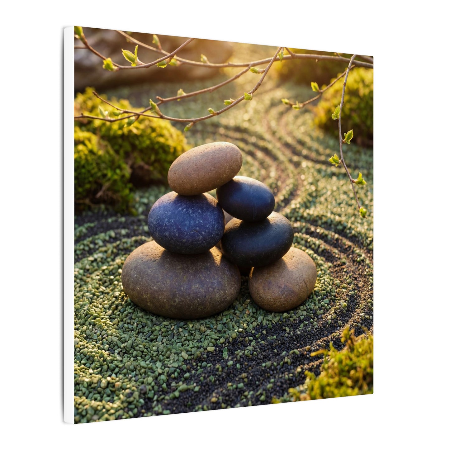 Zen River Stones in Golden Hour | Karesansui Canvas Art