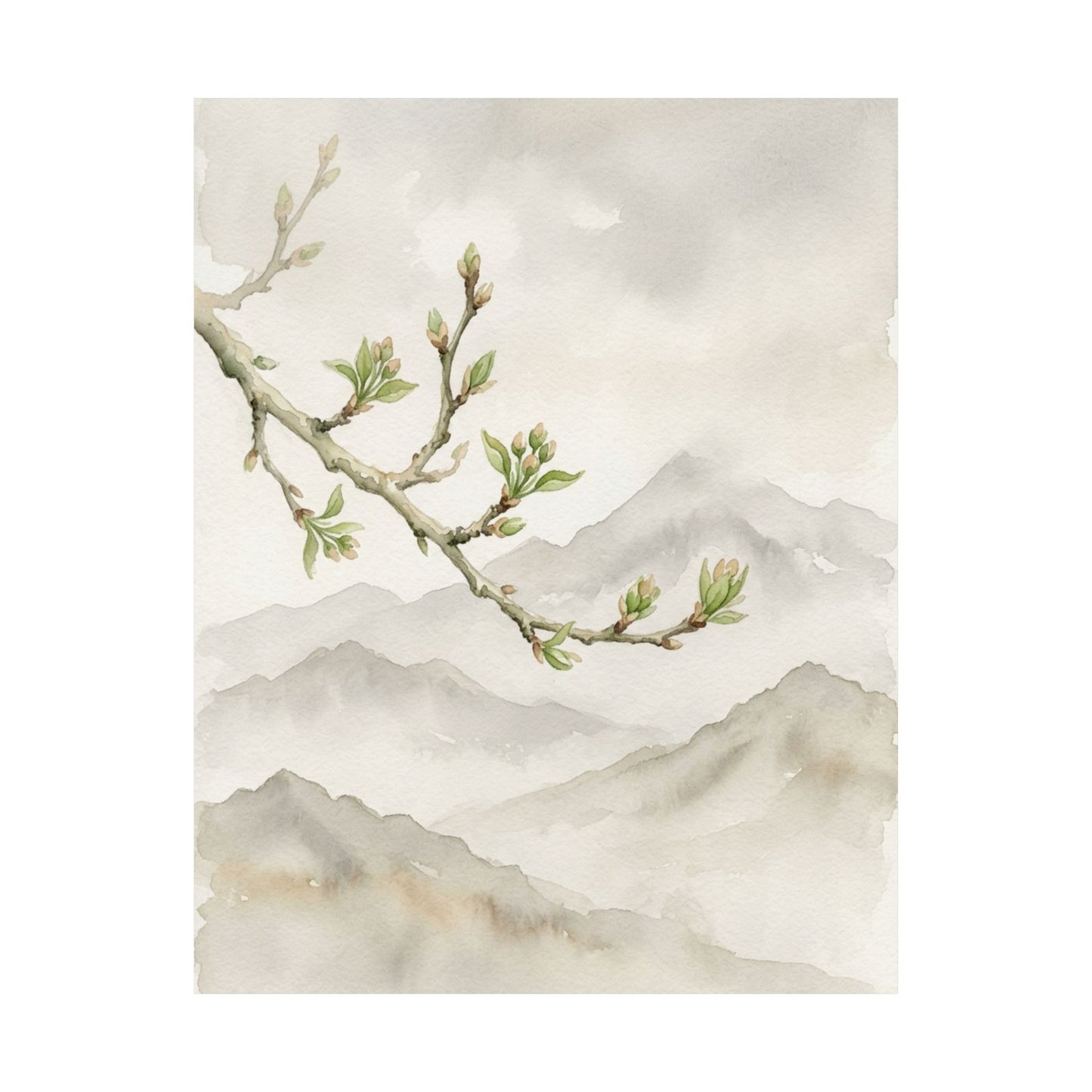 Overcast Mountain Mist Wall Art Print - Japandi Mono No Aware