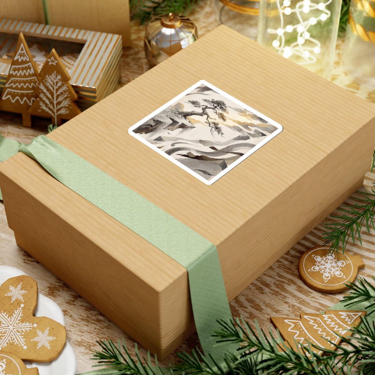 Golden Hour Pine Tree Sticker - Japandi Seijaku Art Print
